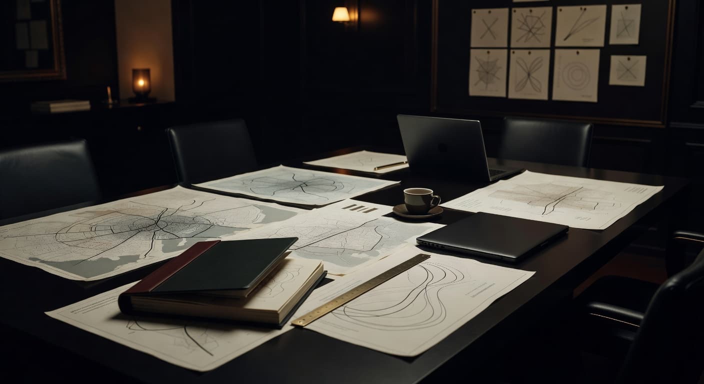Family office research war room with maps