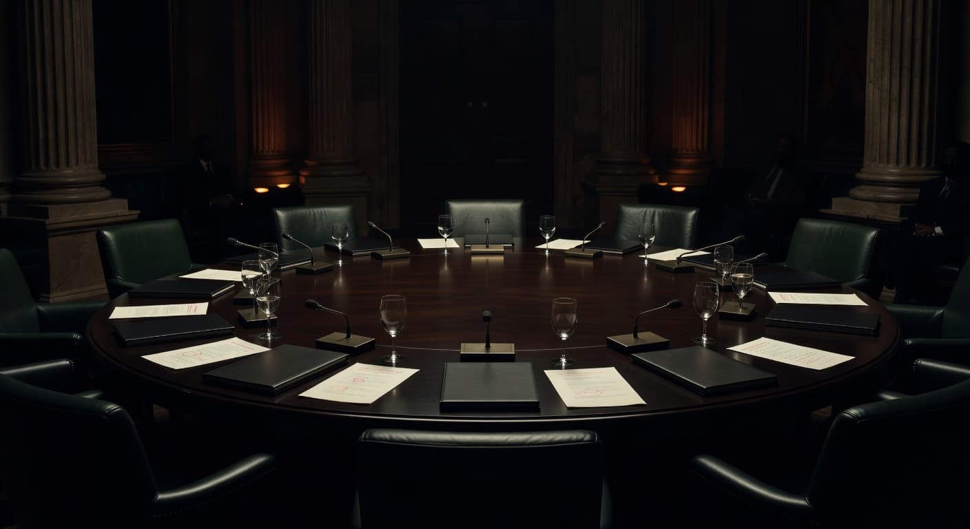 Private policy roundtable table with folders