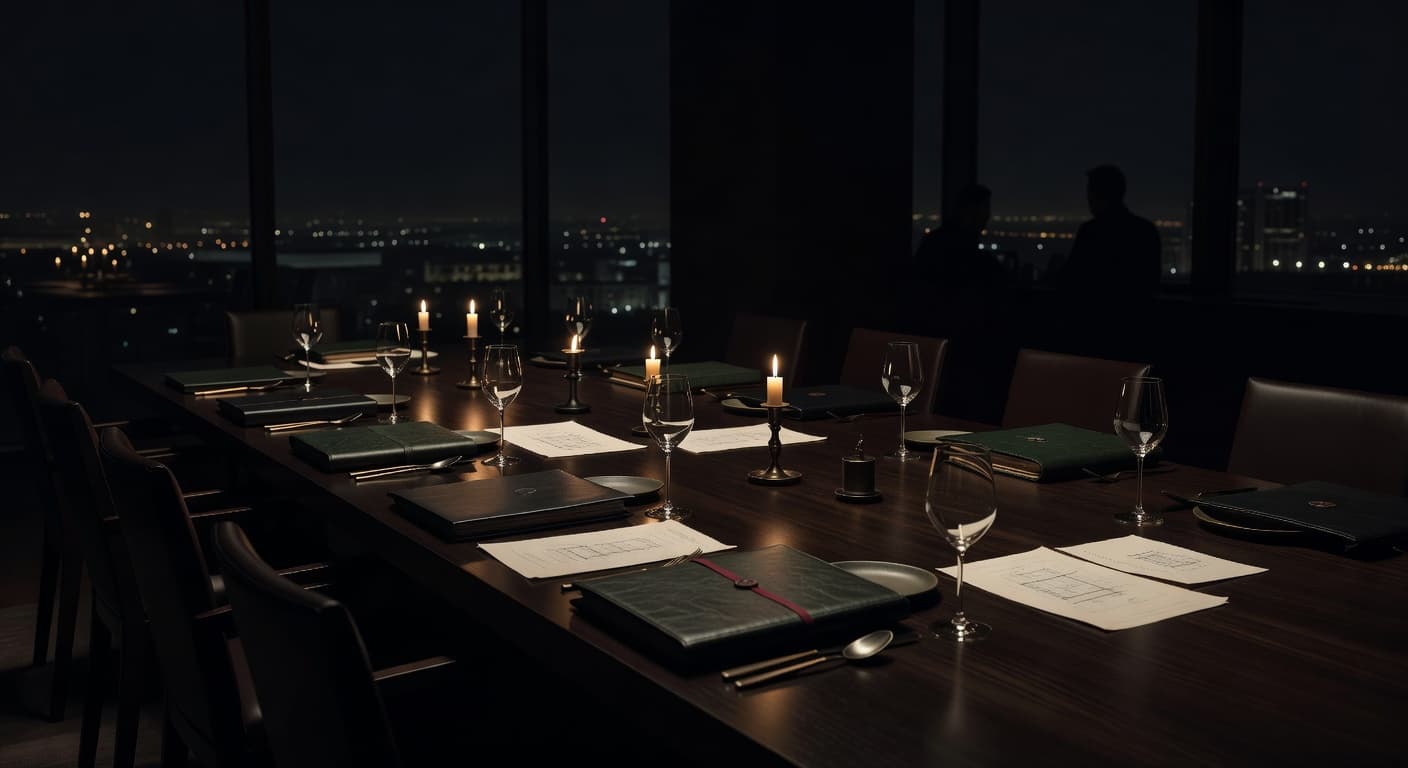 Private investment dinner table with candlelight