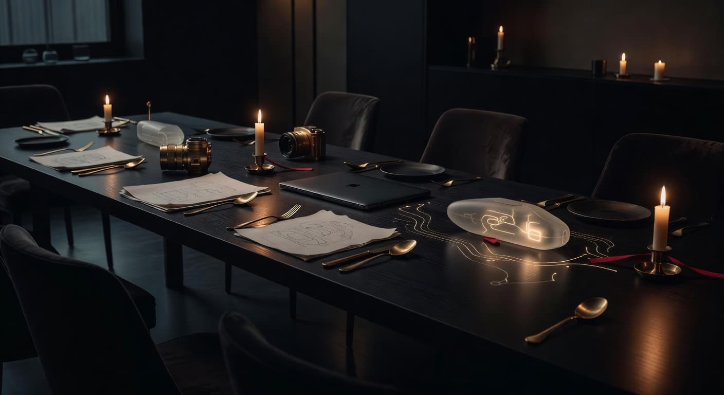 Tech and innovation dinner table with subtle prototype objects