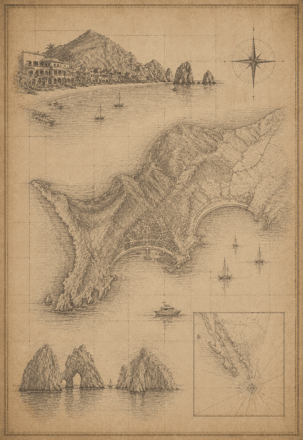 Factory Club heritage map illustration for Cabo