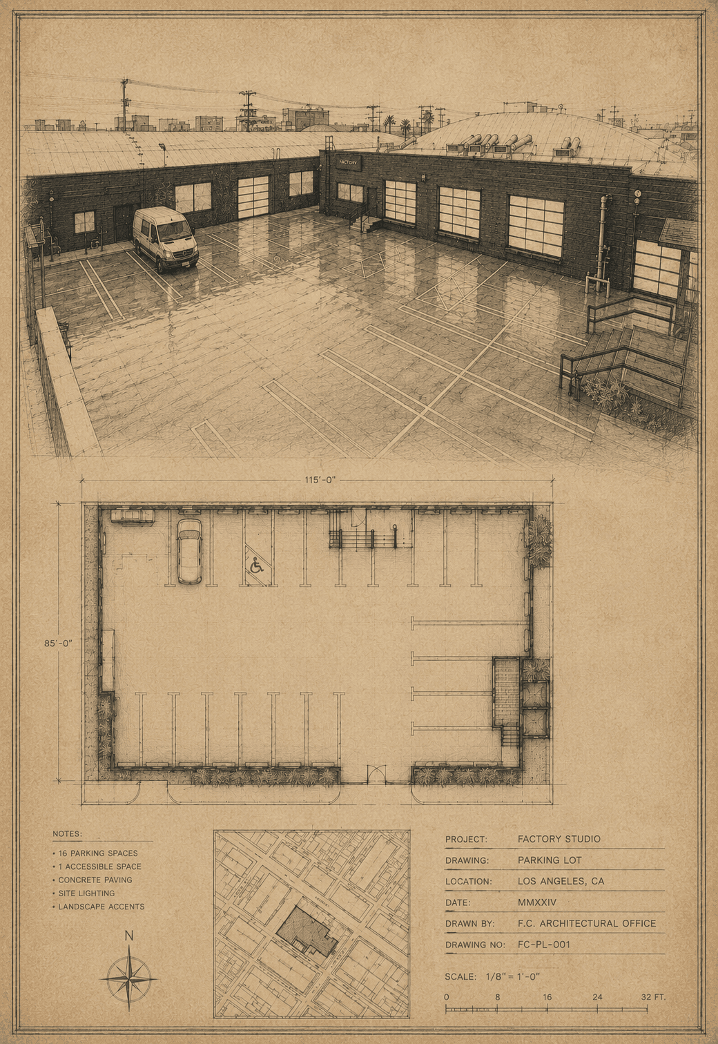 Factory Club heritage drawing of the Factory HQ campus