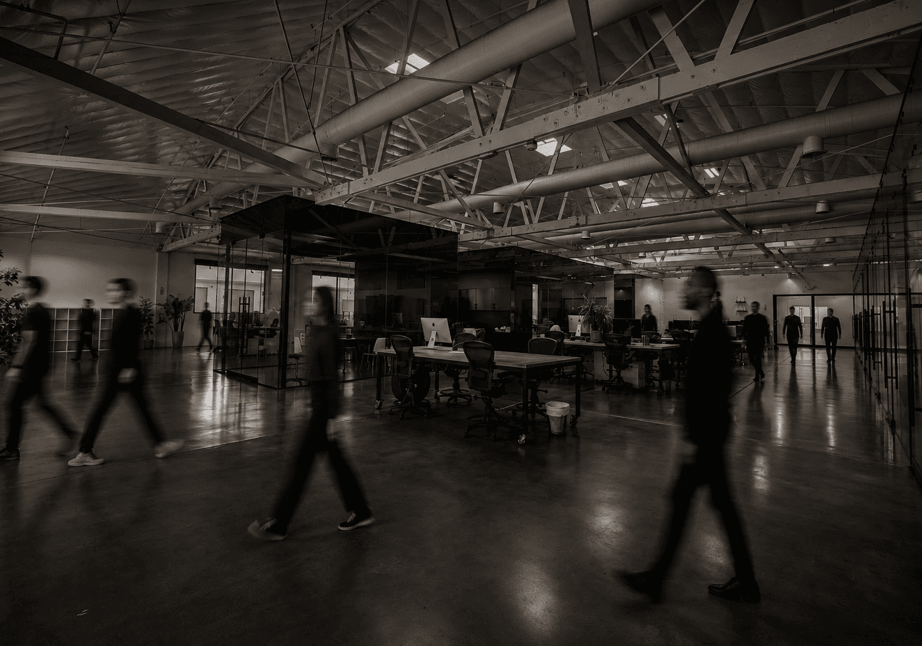 Factory office interior representing the operating model behind the platform